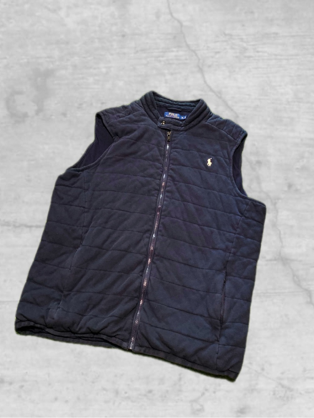 Polo Ralph Lauren Quilted Vest Navy 100% Cotton Full Zip Pockets – Preppy/Rugby
